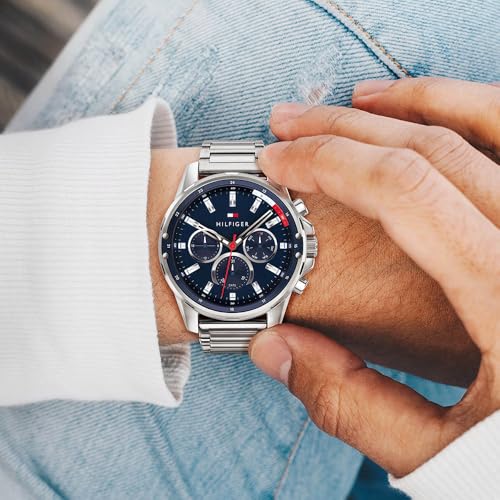 Tommy Hilfiger (1791788) Multi-Zifferblatt Quarz Uhr für Herren mit silbernes Edelstahlarmband