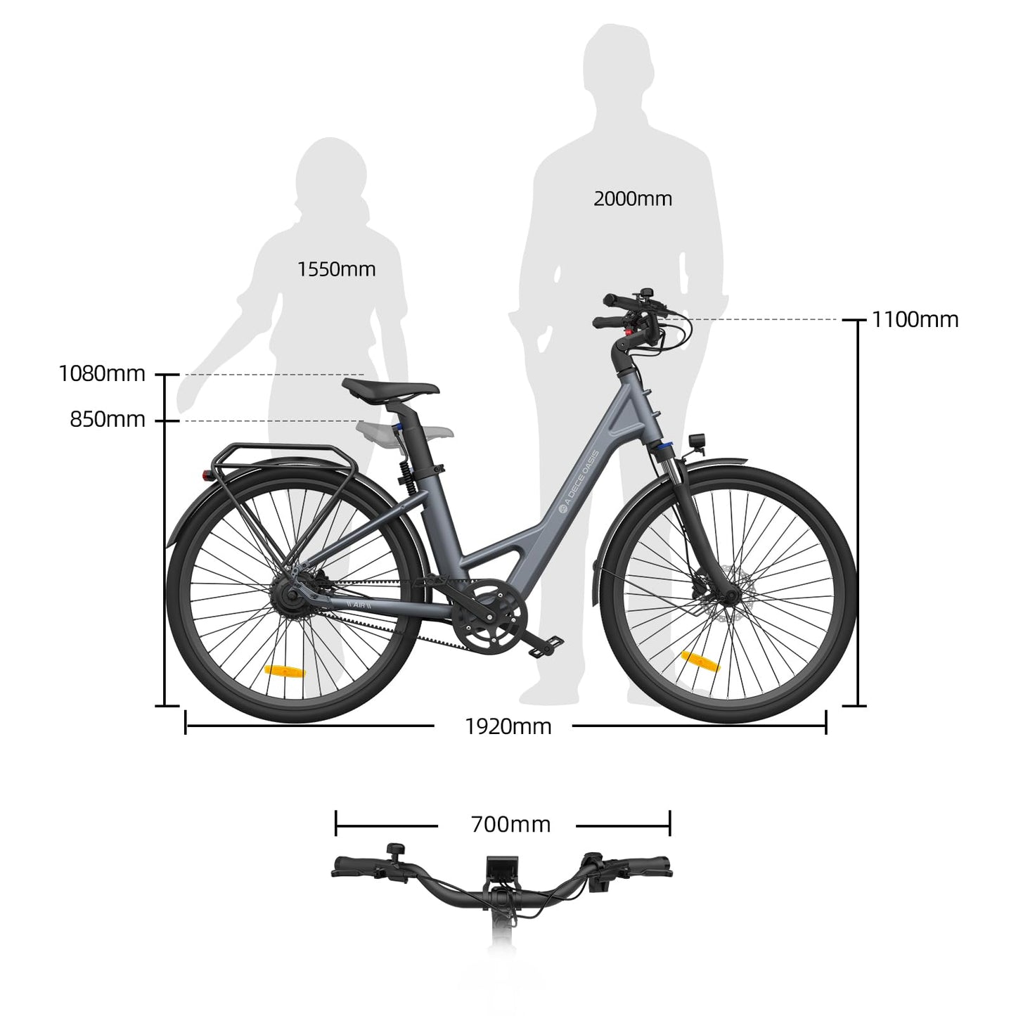 ADO Air 28 E-Bike (2 pieces): 345.00 Wh battery, torque sensor, belt drive, APP (Gray)