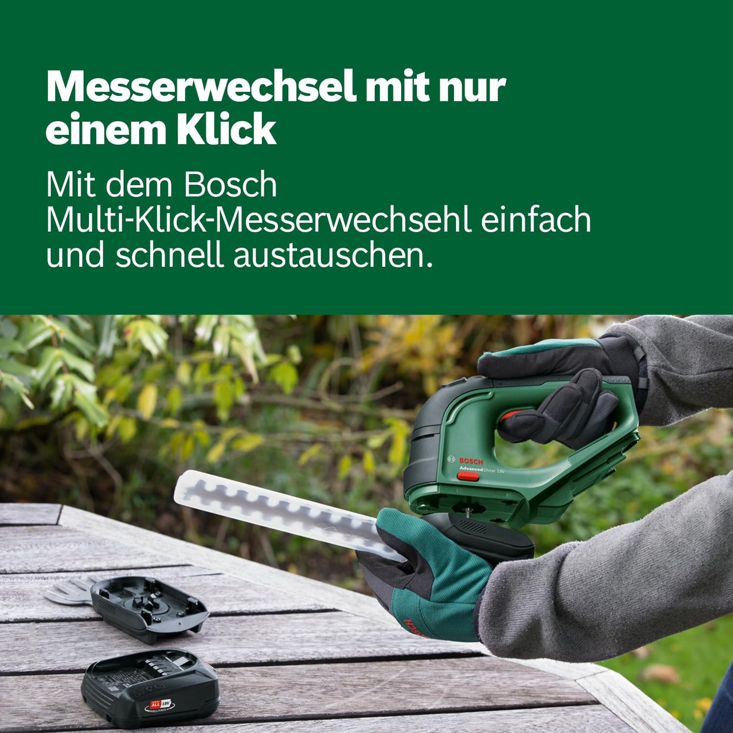Bosch 'AdvancedShear' Cordless Grass Shear 18V-10 with shrub and grass shear blades | without battery
