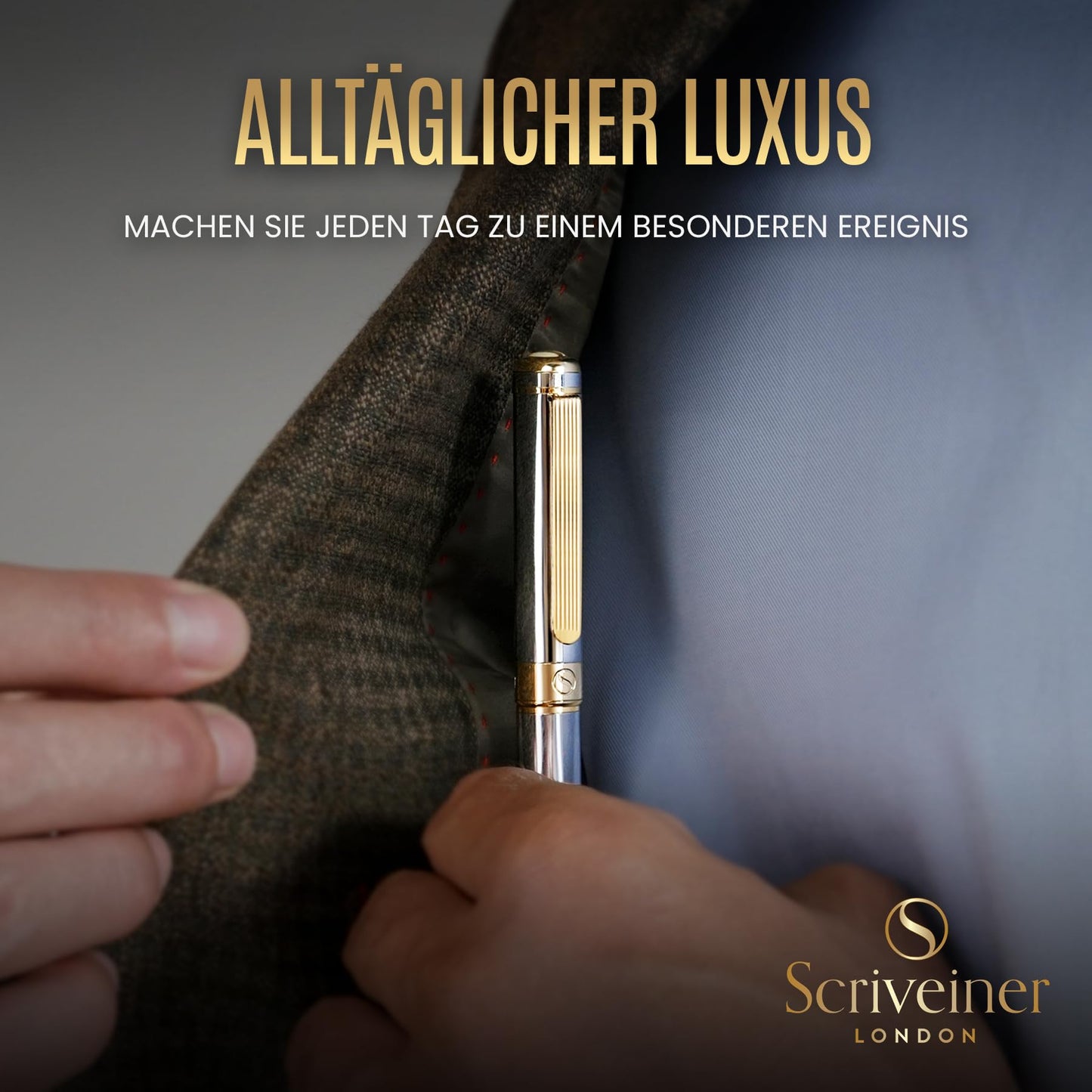 Scriveiner Kugelschreiber Hochwertiger Design Kugelschreiber in Silber mit Echtvergoldung, schwarze Schmidt Ersatzmine, Geschenkbok, Büro set, Professionelle Kugelschreiber