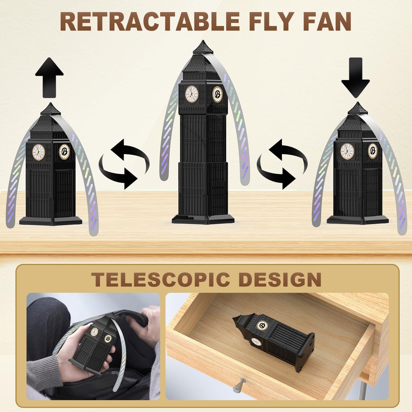Fly Swatter, 4 Pack Fly Repeller Fly Repellent Fan, Fly Fan Foldable and Hangable Insect Repellent Insect Repellent Fan with Holographic Blades