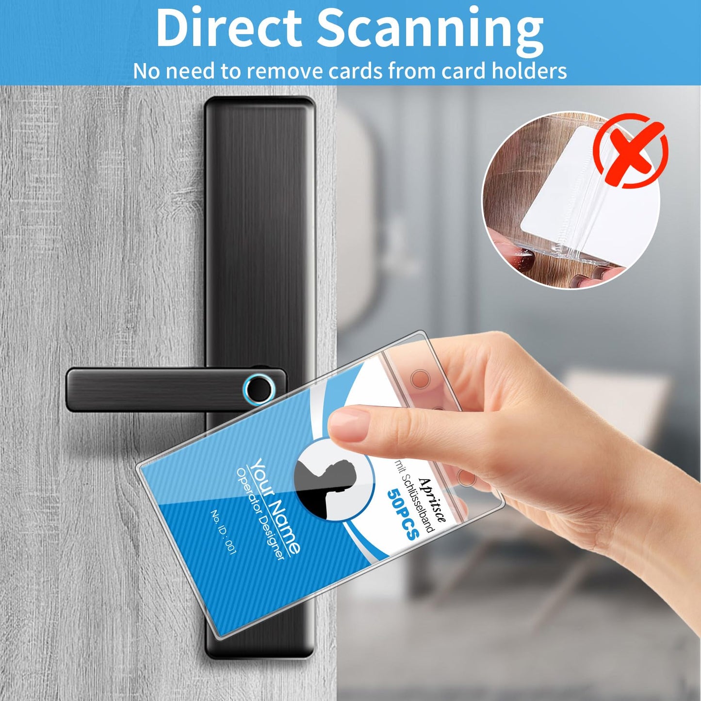 Apritsce ID Card Holder with Lanyard (50 Pack): Vertical Card Holder for Business in Blue