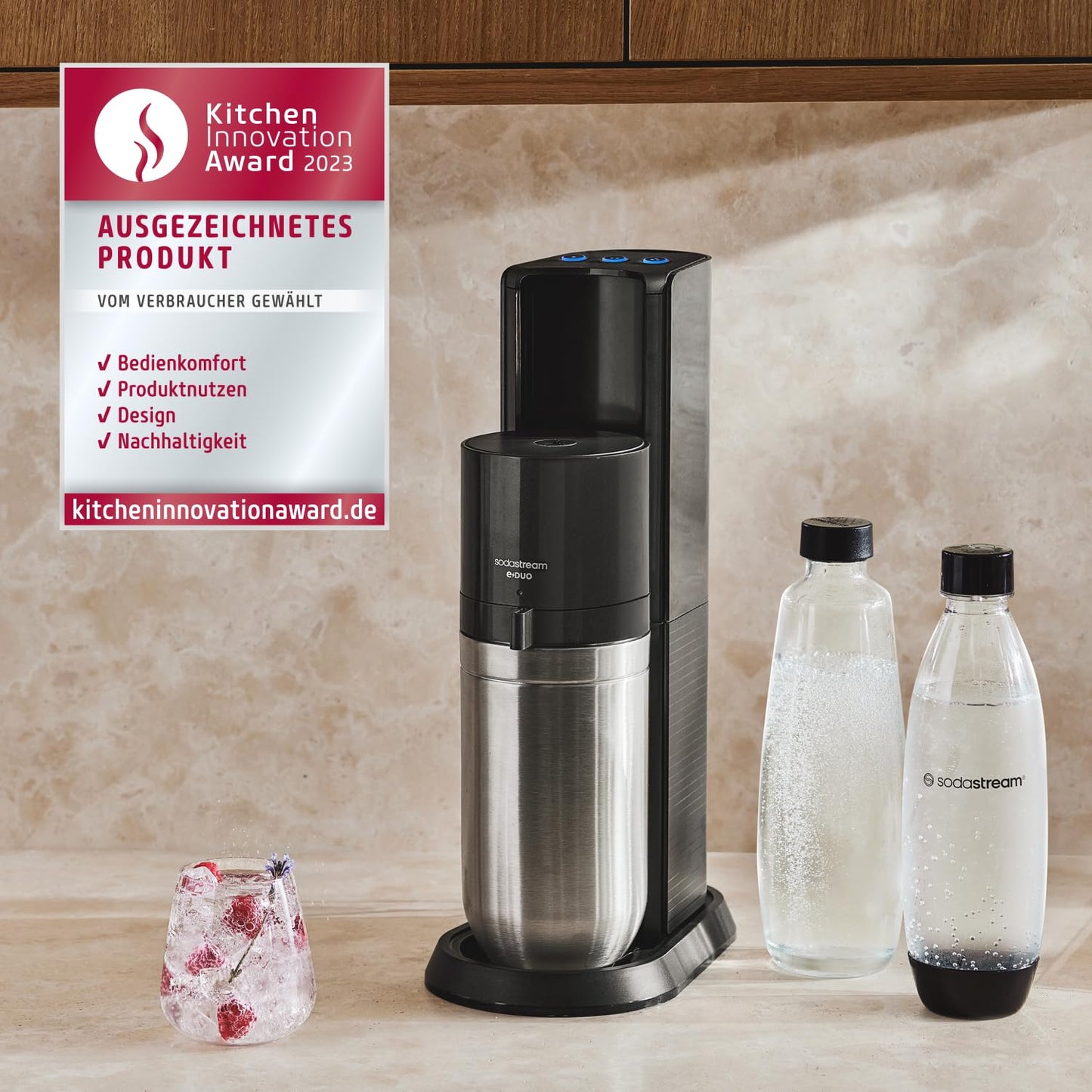 SodaStream E-DUO water carbonator with Quick-Connect: CO2 cylinder including accessories