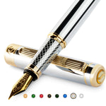 Scriveiner Silber Füllfederhalter Füller Edel mit Echtgold-Finish, Schmidt vergoldete Feder (mittel), Bestes Geschenk für Herren und Damen, Manager, Führungskräfte (Silber Chrom)