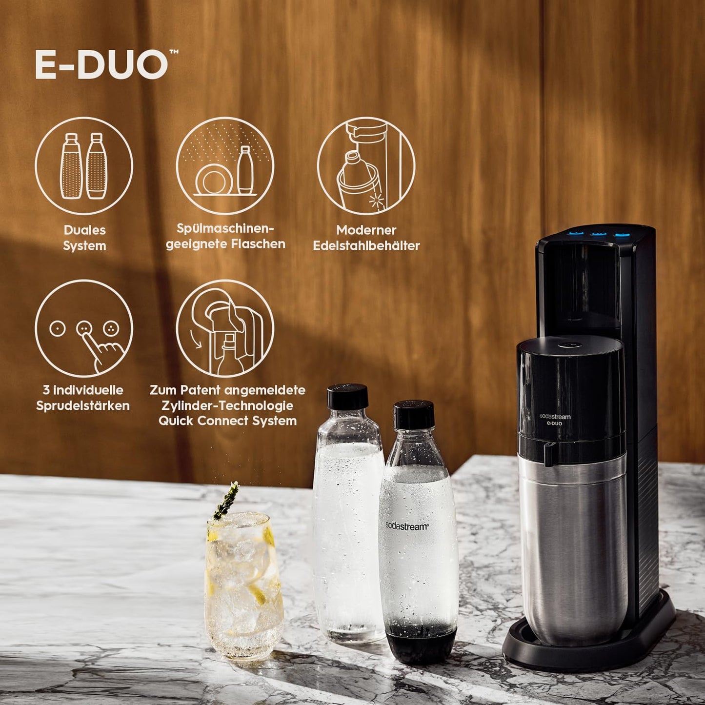 SodaStream E-DUO water carbonator with Quick-Connect: CO2 cylinder including accessories