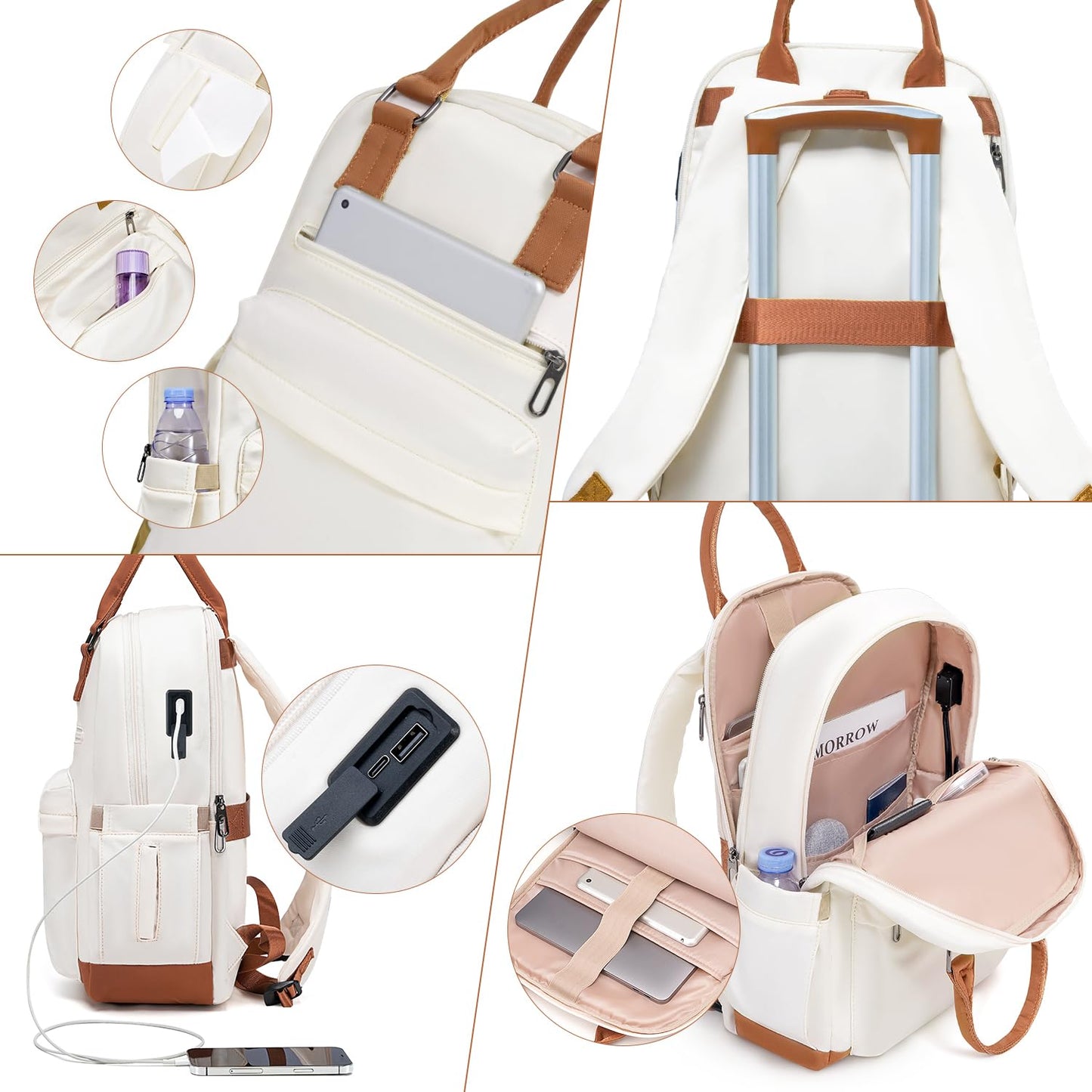 COOLIFE Hartschalen Reisekoffer-Set (5-teilig): ABS, 4 Rollen, TSA-Schloss | Weißbraun