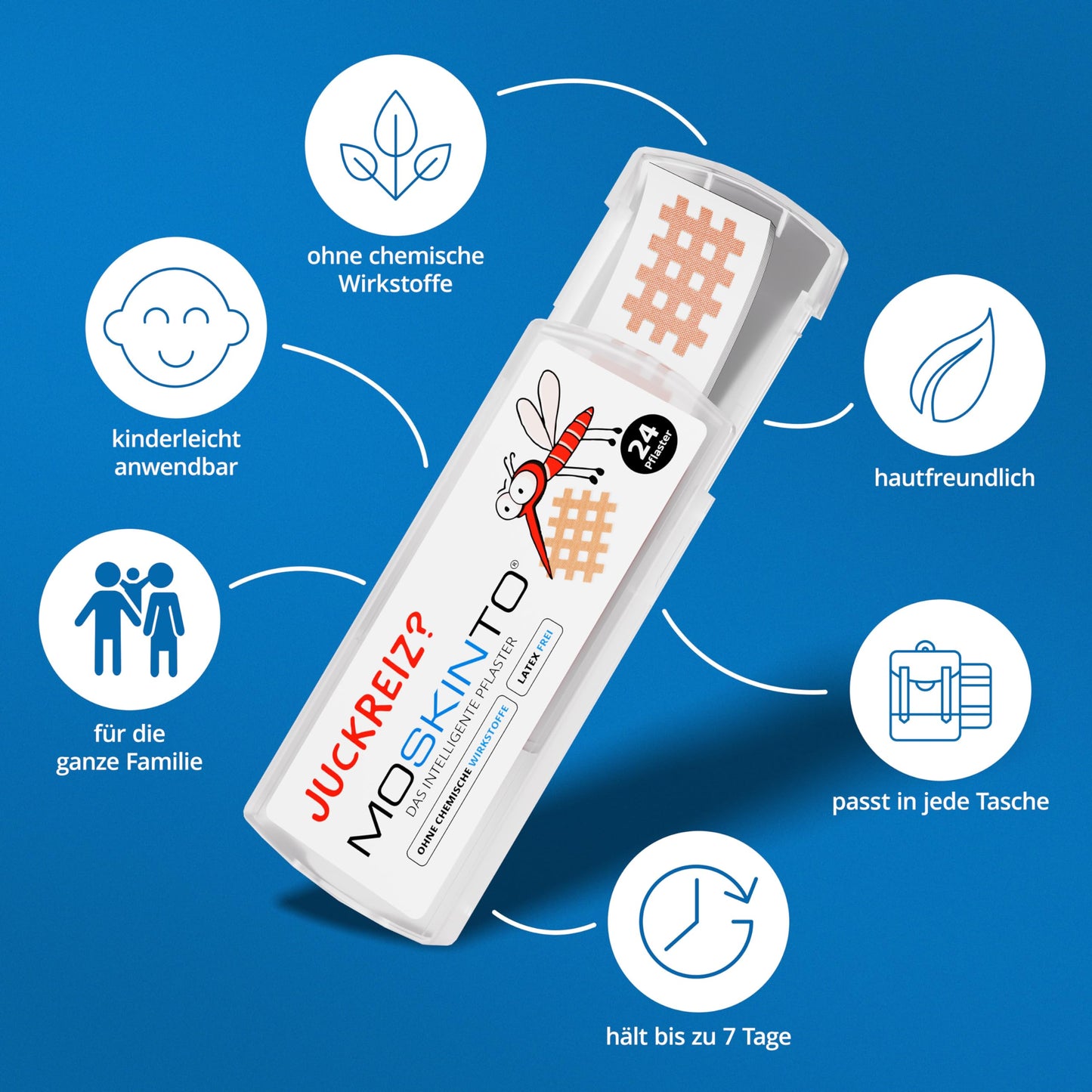 MOSKINTO mosquito plasters against mosquito bites, bite healer (24 plasters) for children and adults