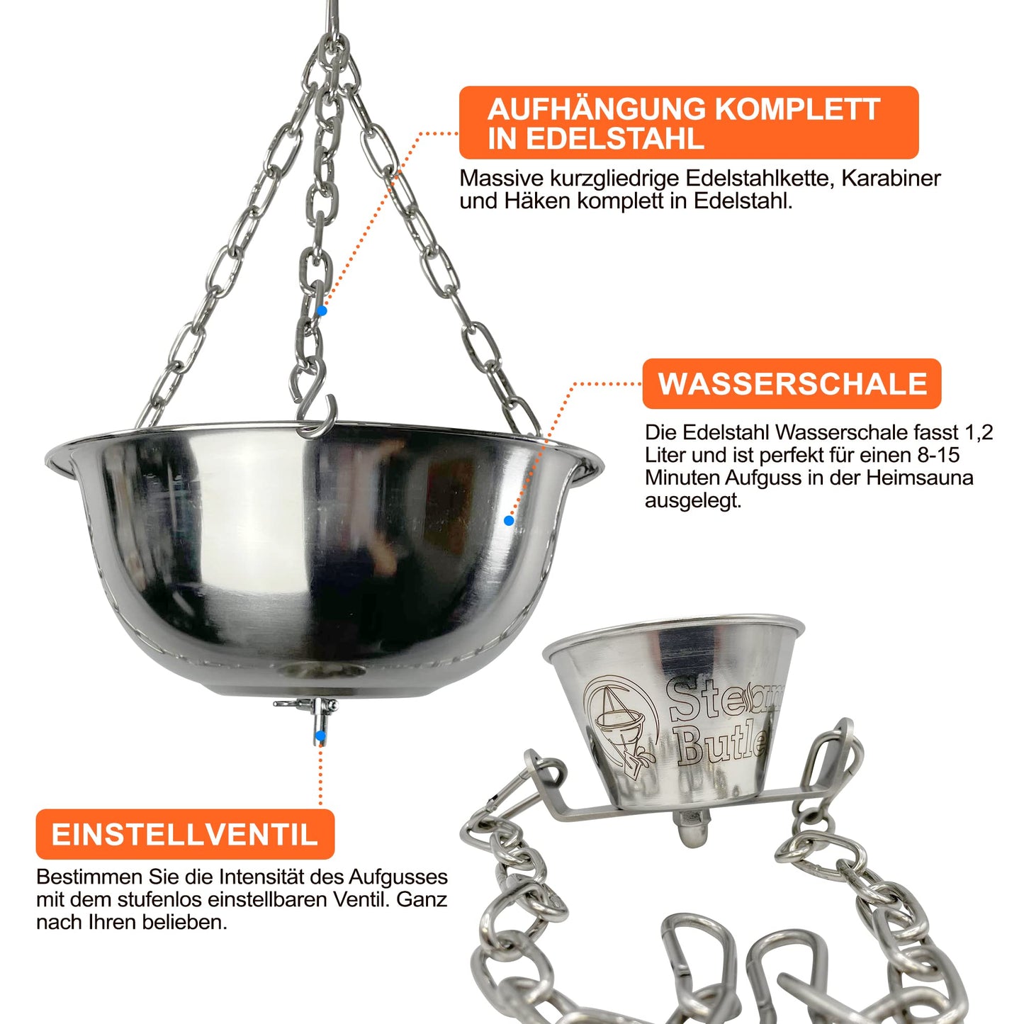 Original Steam Butler Home: Automatic infusion for the sauna made of stainless steel: Continuously adjustable intensity