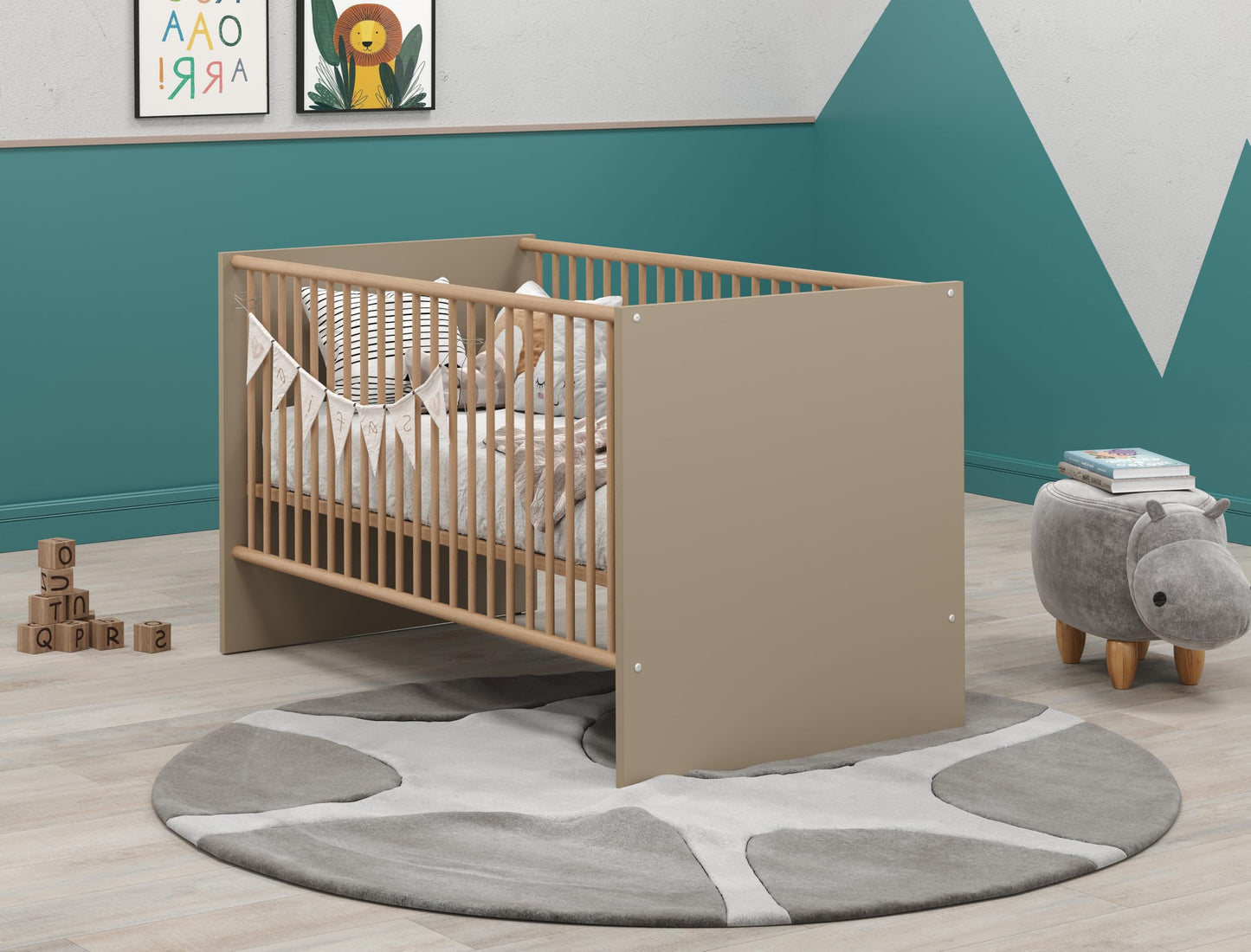 Babyzimmer-Set 'BERRY' mit 3-fach Lattenrost, Wickelkommode & Kleiderschrank