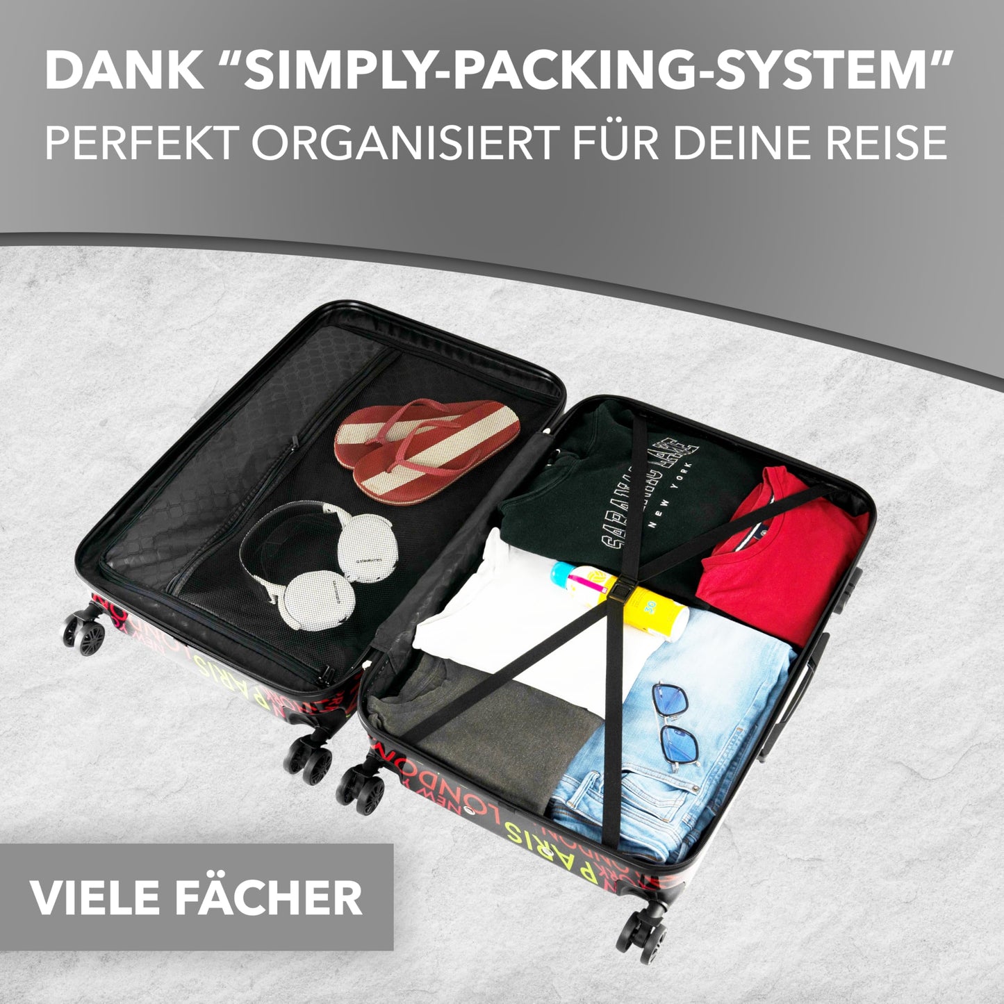 XONIC Design hard-shell suitcase with 360° smooth-running wheels & combination lock (ML-XL or set)