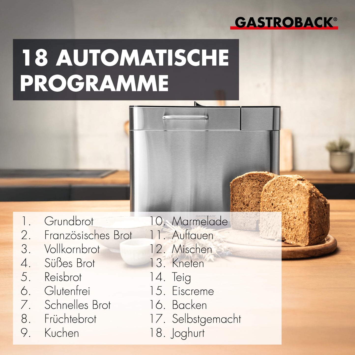 GASTROBACK Fully Automatic Bread Maker Advance - Bread Maker | Timer Function, Ingredient Compartment