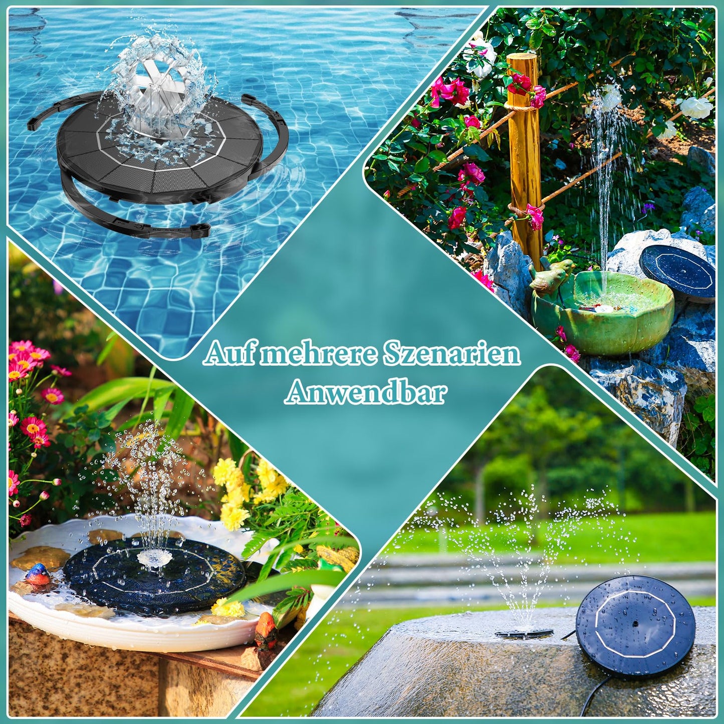 AISITIN Solar Fontäne Teichpumpe (3,5W) mit verschiedene Sprüh-Effekten für Garten, Teich, DIY Wasserspiel