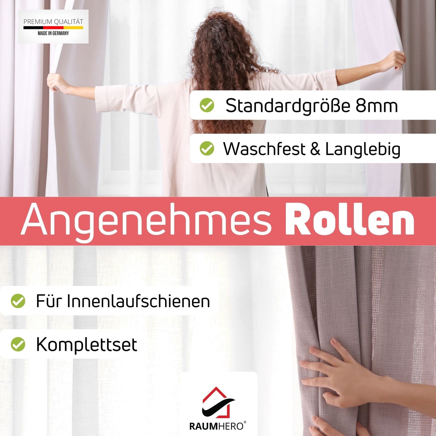 Raumhero curtain roller gliders (100 hooks & 6 fasteners) -White- Made in Germany