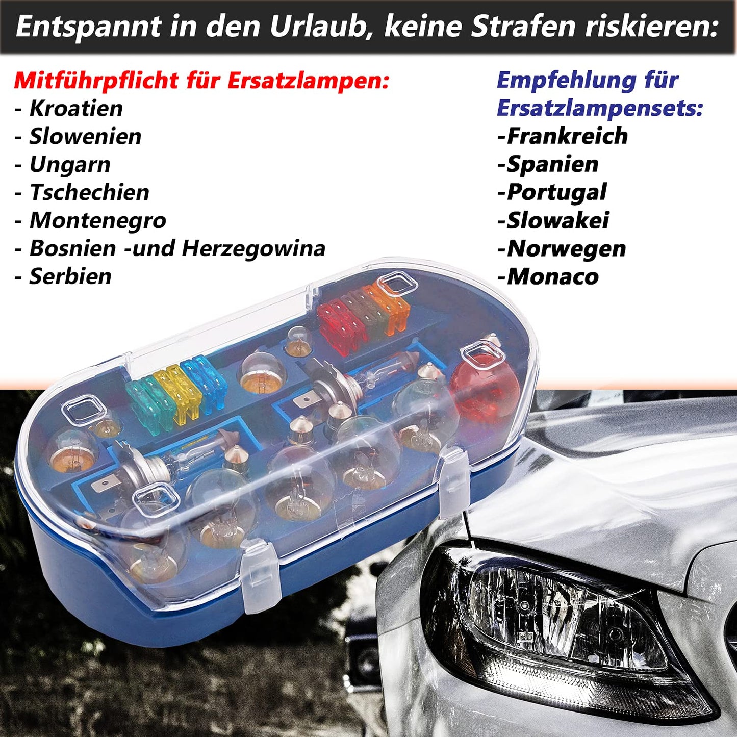 bemiX car replacement bulb set H7 30-piece with car fuses in storage box
