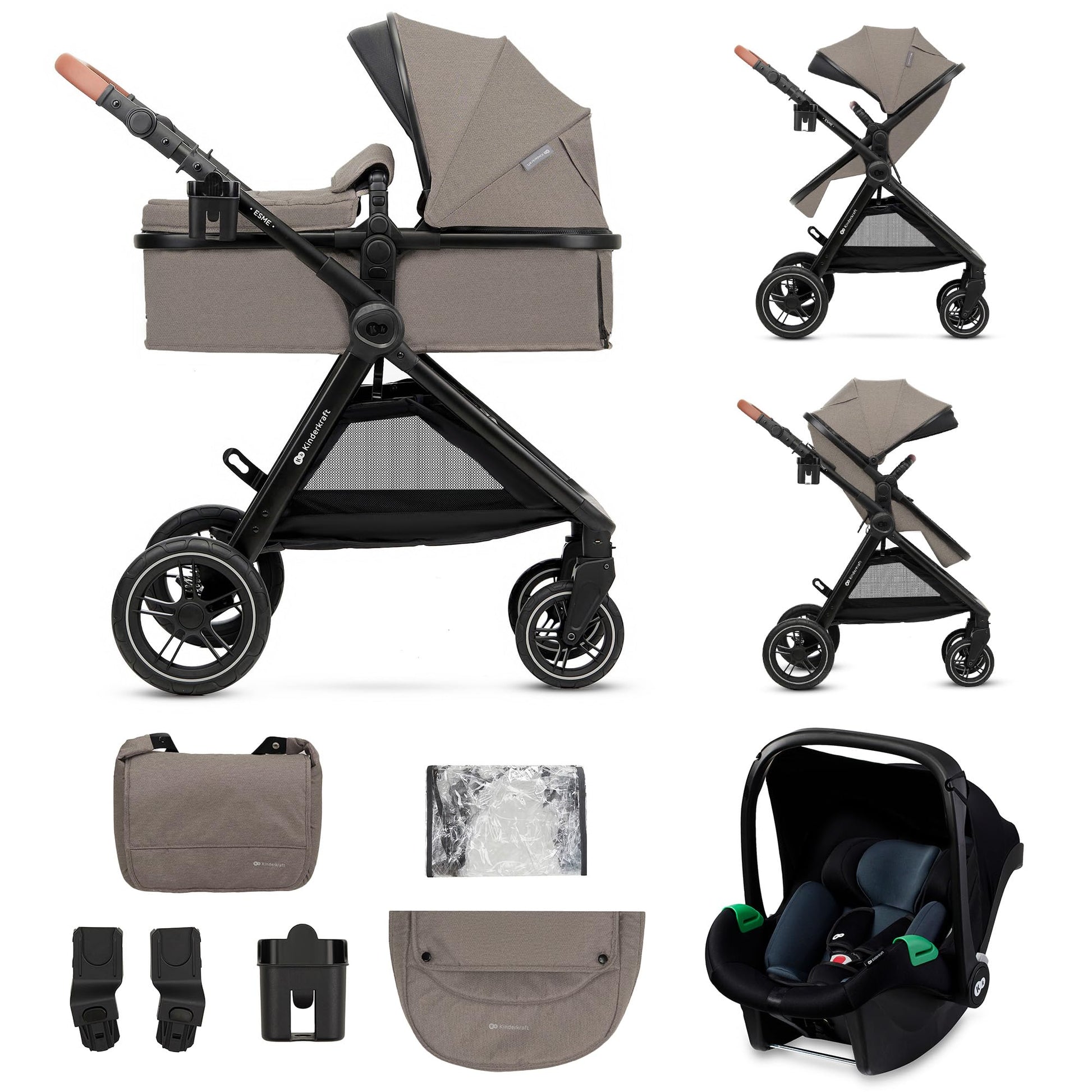 Kinderkraft ESME 3-in-1 Multifunktionskinderwagen:  Babywanne, Sportwagen, Maxi-Cosi