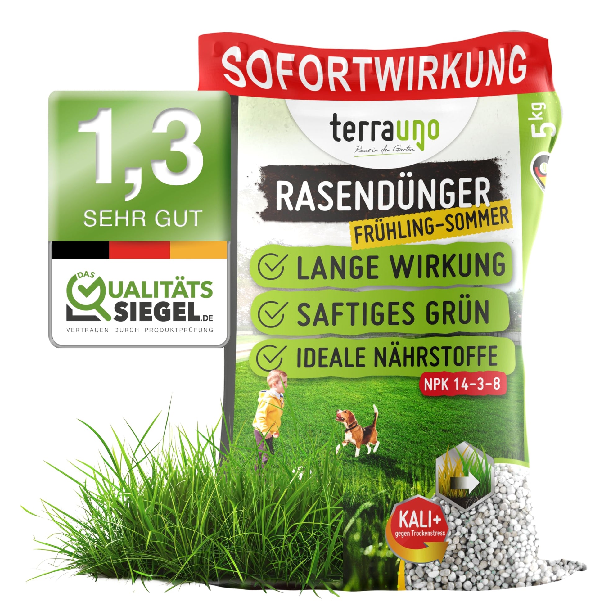 TerraUno Rasendünger für Frühjahr/Sommer: Sofortwirkung - 20kg für 1000m²