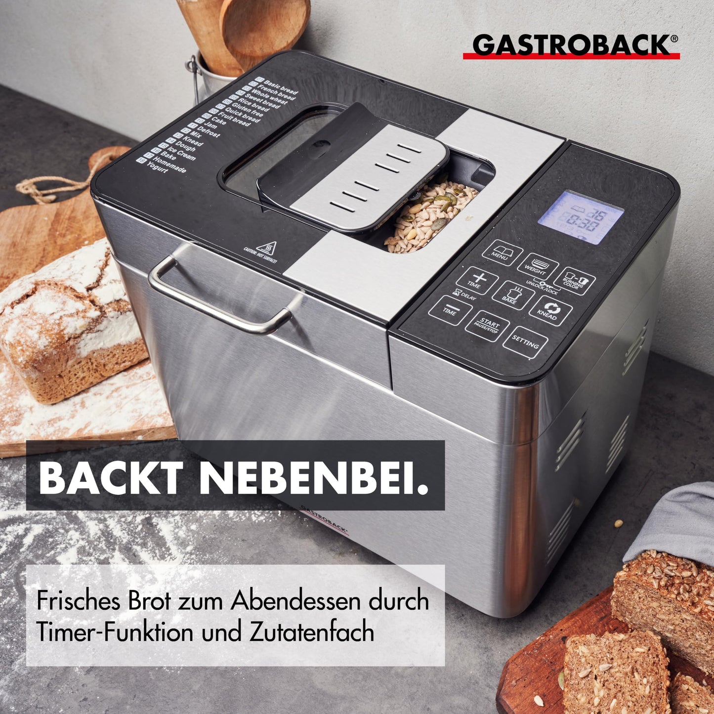 GASTROBACK Fully Automatic Bread Maker Advance - Bread Maker | Timer Function, Ingredient Compartment