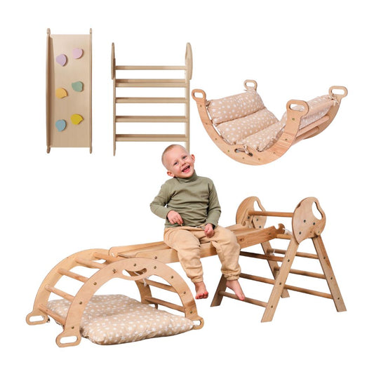 5-in-1 Montessori Klettergerüst-Set mit Kissen & Rutsche für Kinder, Indoor Spielplatz