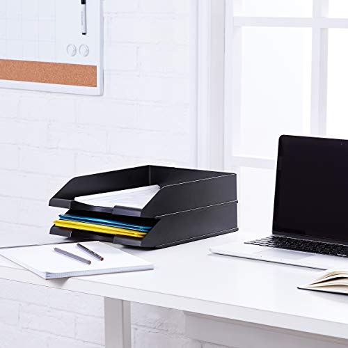 Amazon Basics (Set of 2) Stackable Desk Letter Trays in Black