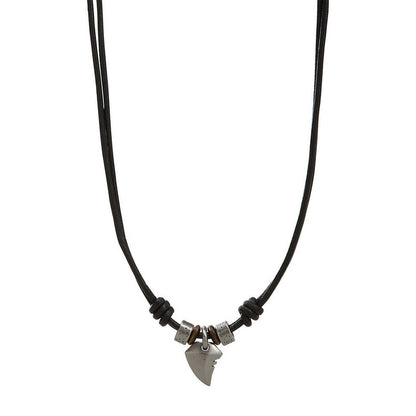 Fossil Herren Collier 'Haifischzahn' aus Edelstahl & Leder mit Karabinerverschluss