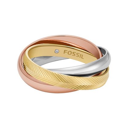 Fossil 'Harlow Interlocking Links' Damenring aus Edelstahl (Dreifarbig)