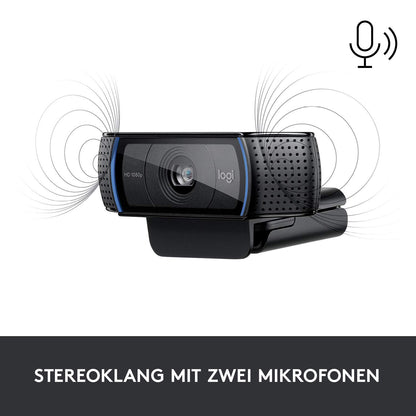 Logitech C920 HD PRO Webcam, Full HD 1080p, 78° field of view, autofocus, clear stereo sound, exposure compensation, USB connection, for Skype, FaceTime, Hangouts, etc., PC/Mac/ChromeOS/Android - Black
