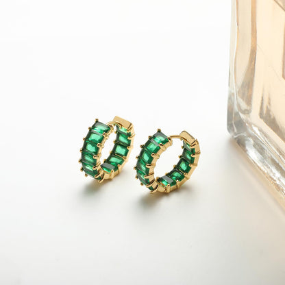 MESOVOR Hoop Earrings 18K with Zirconia for Women (Green)