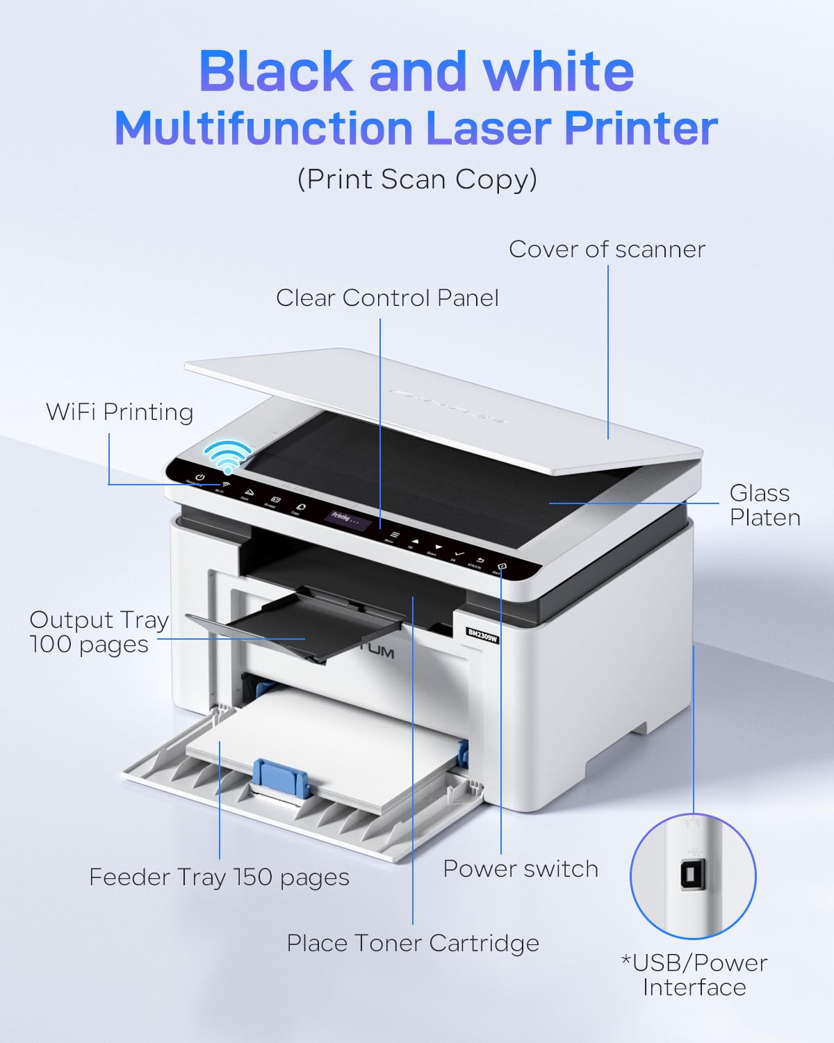 PANTUM (BM2309W) 3-in-1 Multifunktionsgerät | Laserdrucker, Scanner, Kopierer: WLAN, Airprint