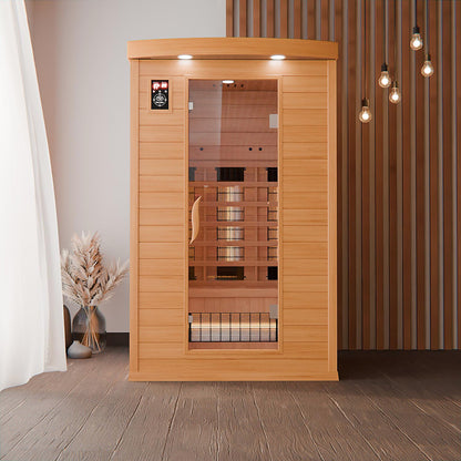 Dewello® Infrarotsauna 'Hyder' (115x105cm) für 1-2 Personen aus Hemlock-Holz, LED, Bluetooth