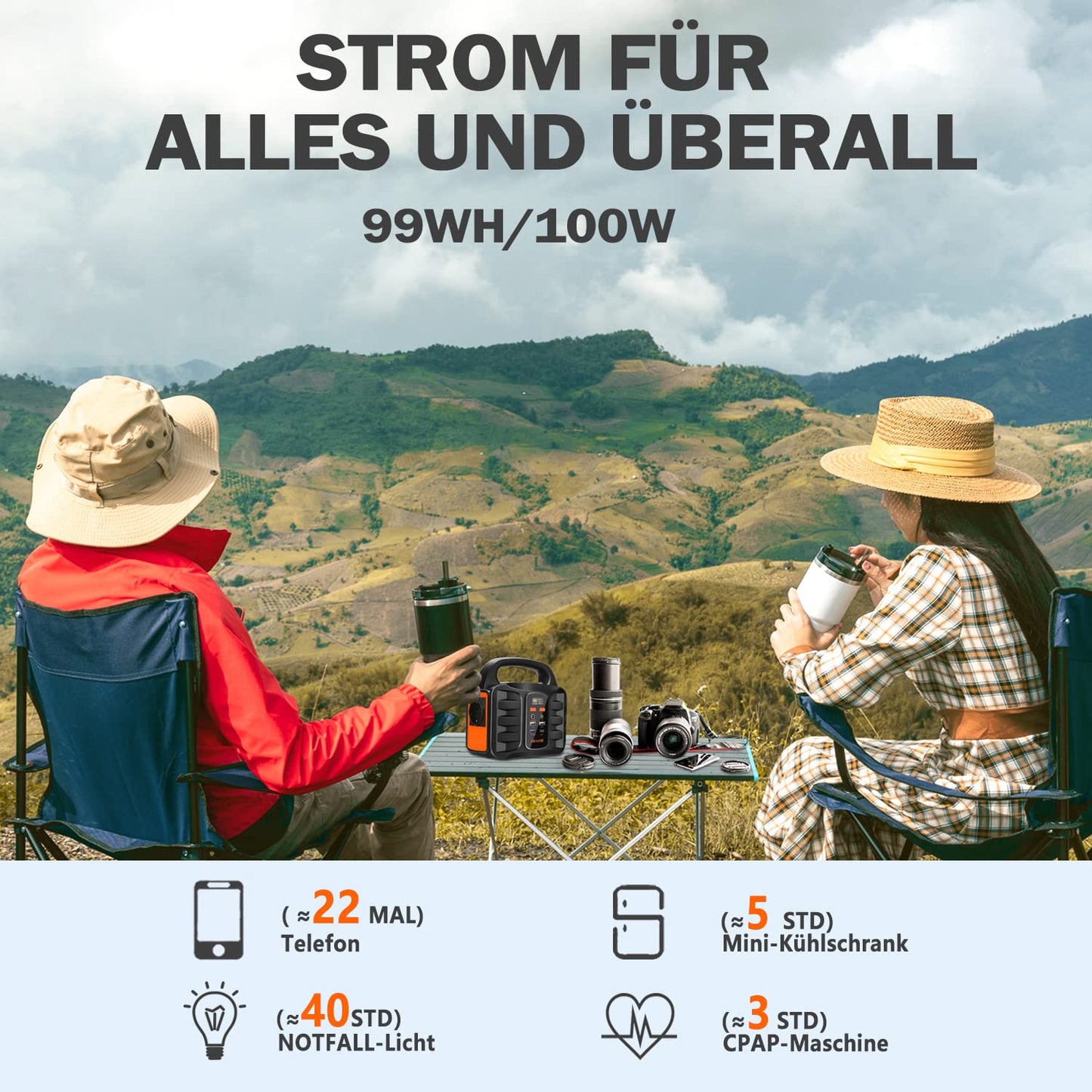 Outdoor Powerstation 'SBAOH' 99Wh, 150W: Solar Generator Battery for Travel &amp; Camping