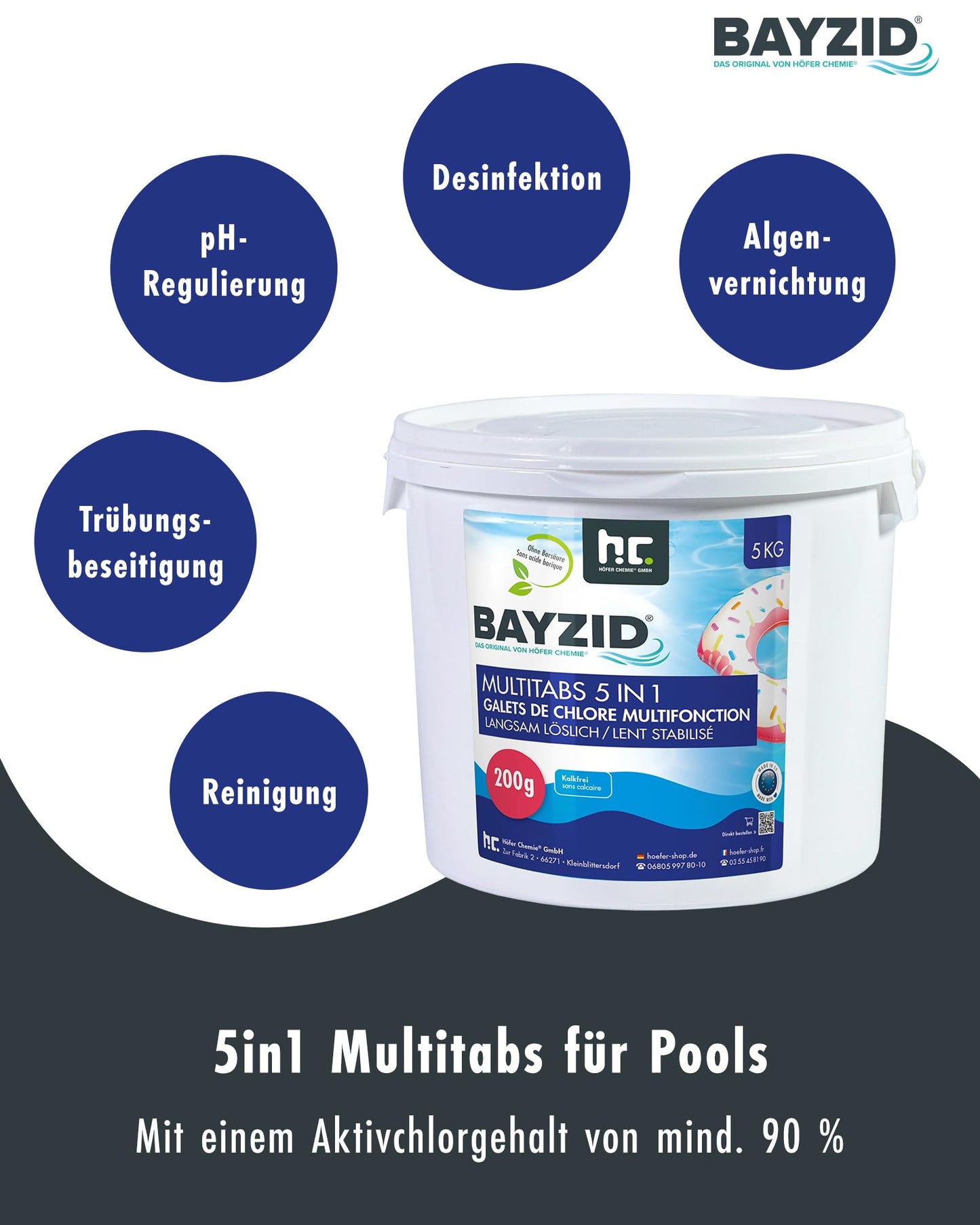 BAYZID 5-in-1 Chlorine Multitabs Tablets for Pools (200g-5kg): For crystal-clear pool water