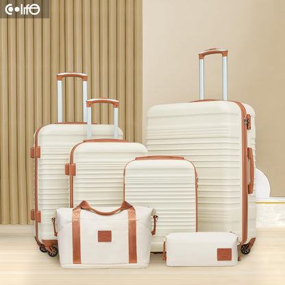 COOLIFE hard-shell travel suitcase set (6 pieces): ABS, 4 wheels, TSA lock | Blue-brown