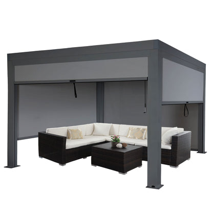 Pergola (HWC-L46) Garten-Lamellen-Pavillon mit Seitenwand-Rollo (3x4m): Sturmfest, Alugestell