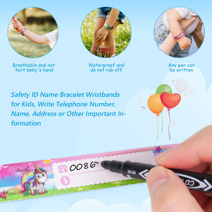 SOS Notfall-ID Armband für Kinder (6 Stück) mit 1 Marker Stift: Wiederverwendbar