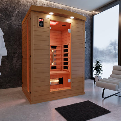 Dewello® infrared sauna 'Pierson' (135x105cm) for 1-2 people made of hemlock wood, LED, Bluetooth