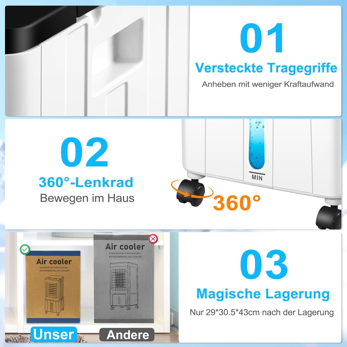 Air conditioner without exhaust hose with 12h timer: 12L - 60W - 3 modes - 120°, remote control
