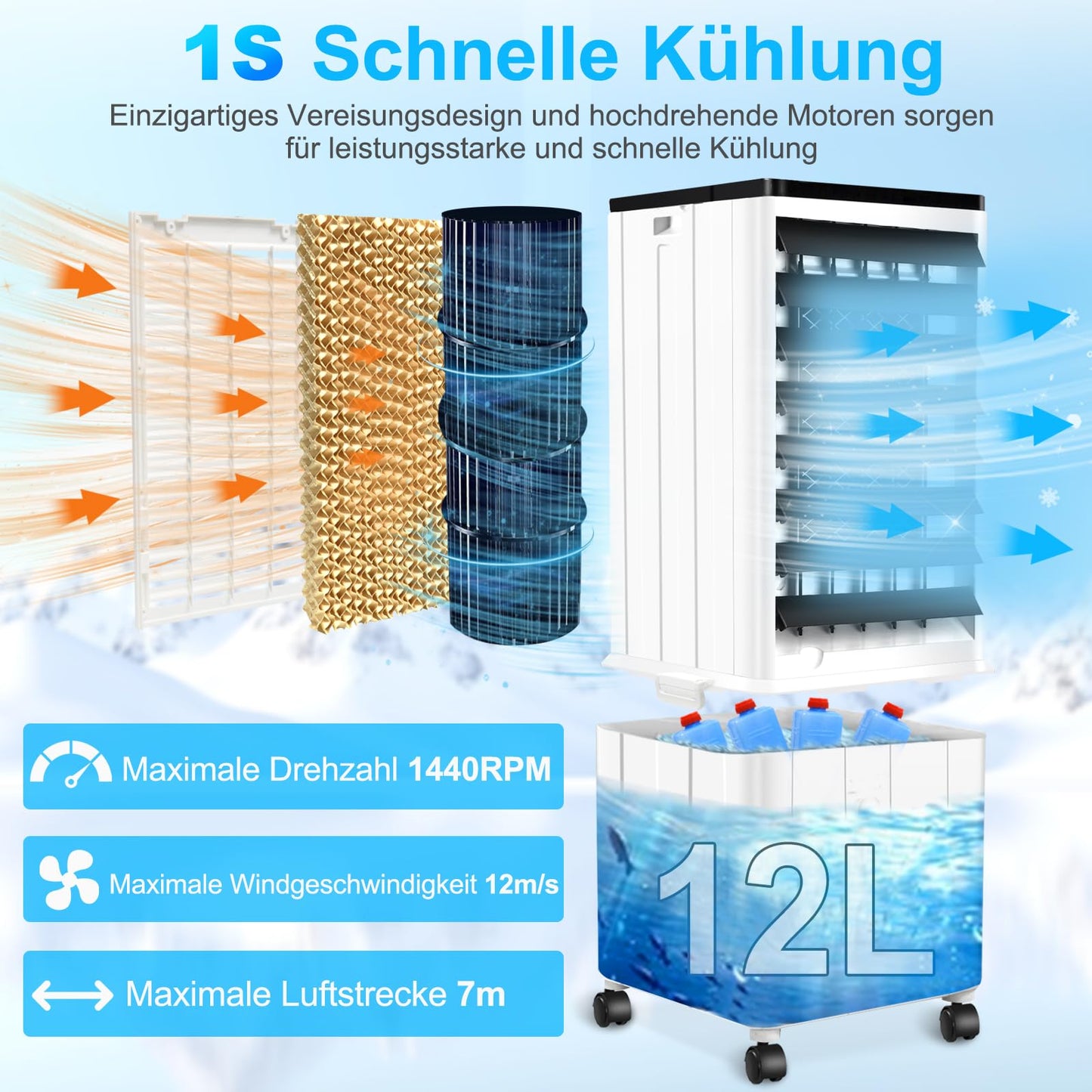 Air conditioner without exhaust hose with 12h timer: 12L - 60W - 3 modes - 120°, remote control