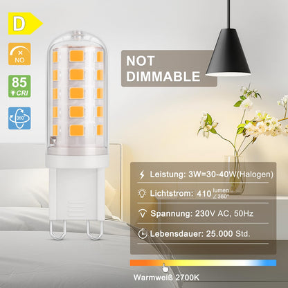 DiCUNO G9 LED bulb 3W (warm white 2700K): Non-dimmable - 6-pack