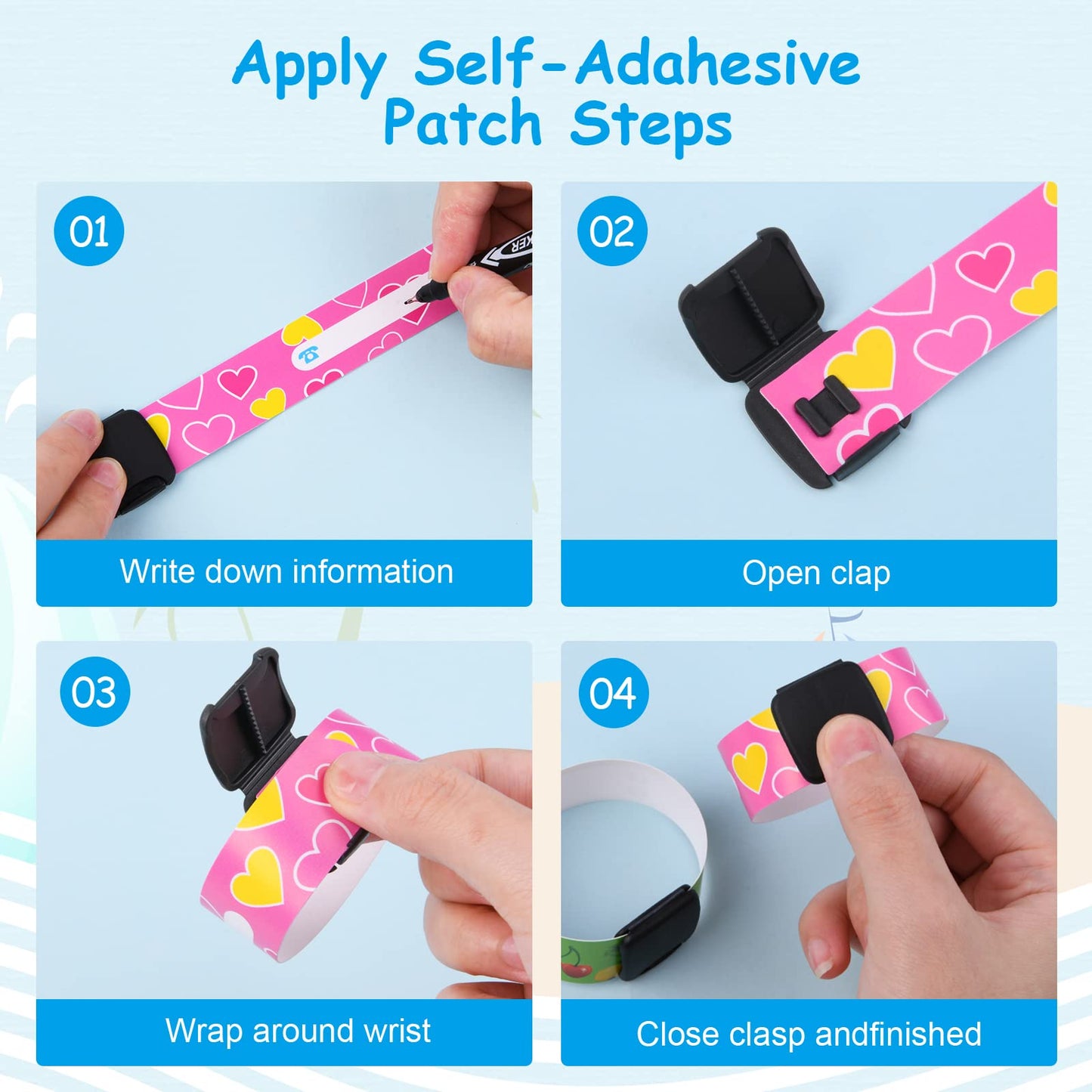 SOS Notfall-ID Armband für Kinder (6 Stück) mit 1 Marker Stift: Wiederverwendbar