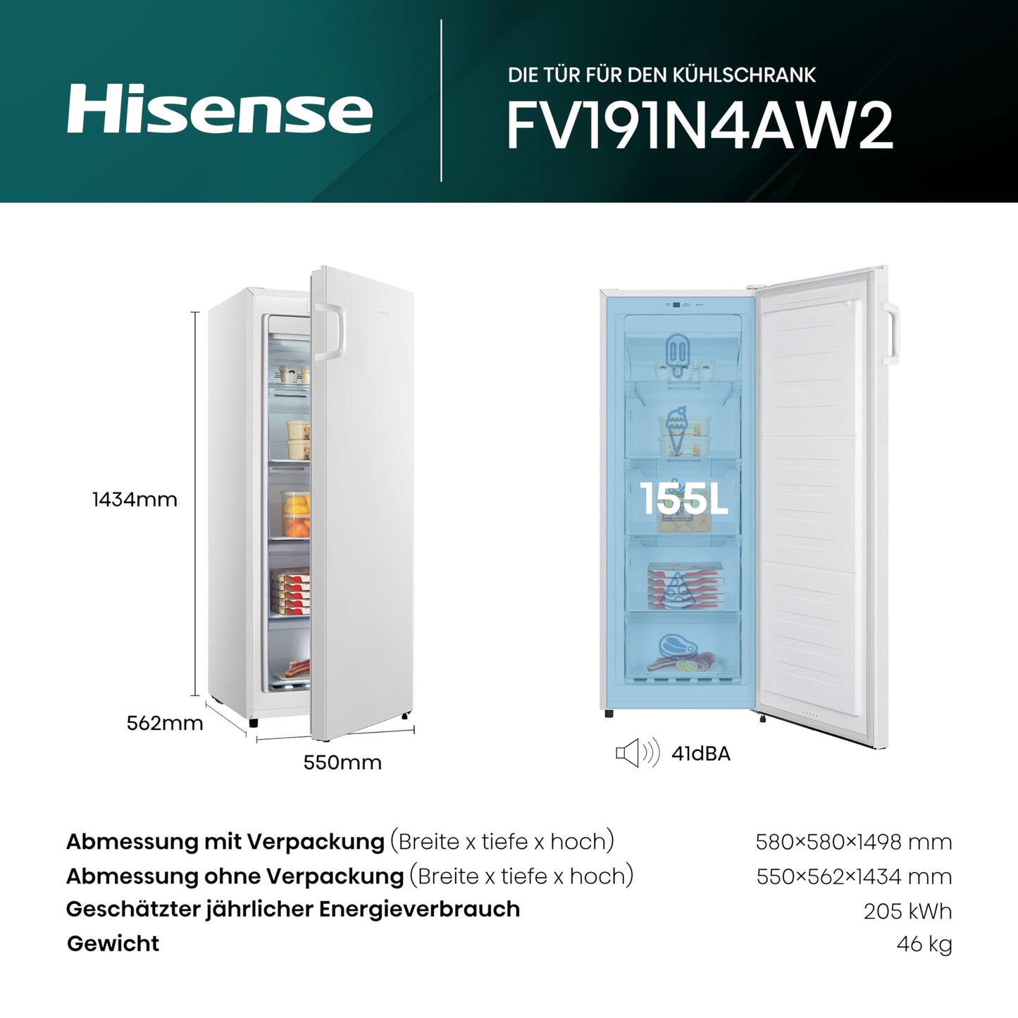 Hisense (FV191N4AW2) Freezer - TotalNoFrost - Door Alarm - Multiflow 360° | 205kWh