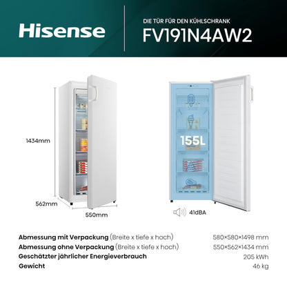 Hisense (FV191N4AW2) Freezer - TotalNoFrost - Door Alarm - Multiflow 360° | 205kWh
