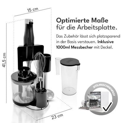 LEBENLANG Premium  Stabmixer Set (1200W) inkl. 5x Zubehör & Spritzschutz