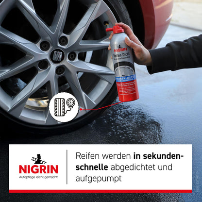 NIGRIN Reifendicht (500ml): Sofortige Pannenhilfe repariert Löcher im Handumdrehen