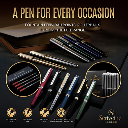 Scriveiner Silver Fountain Pen with Real Gold Finish, Schmidt Gold-Plated Nib (Medium), Best Gift for Men and Women, Managers, Executives (Silver Chrome)