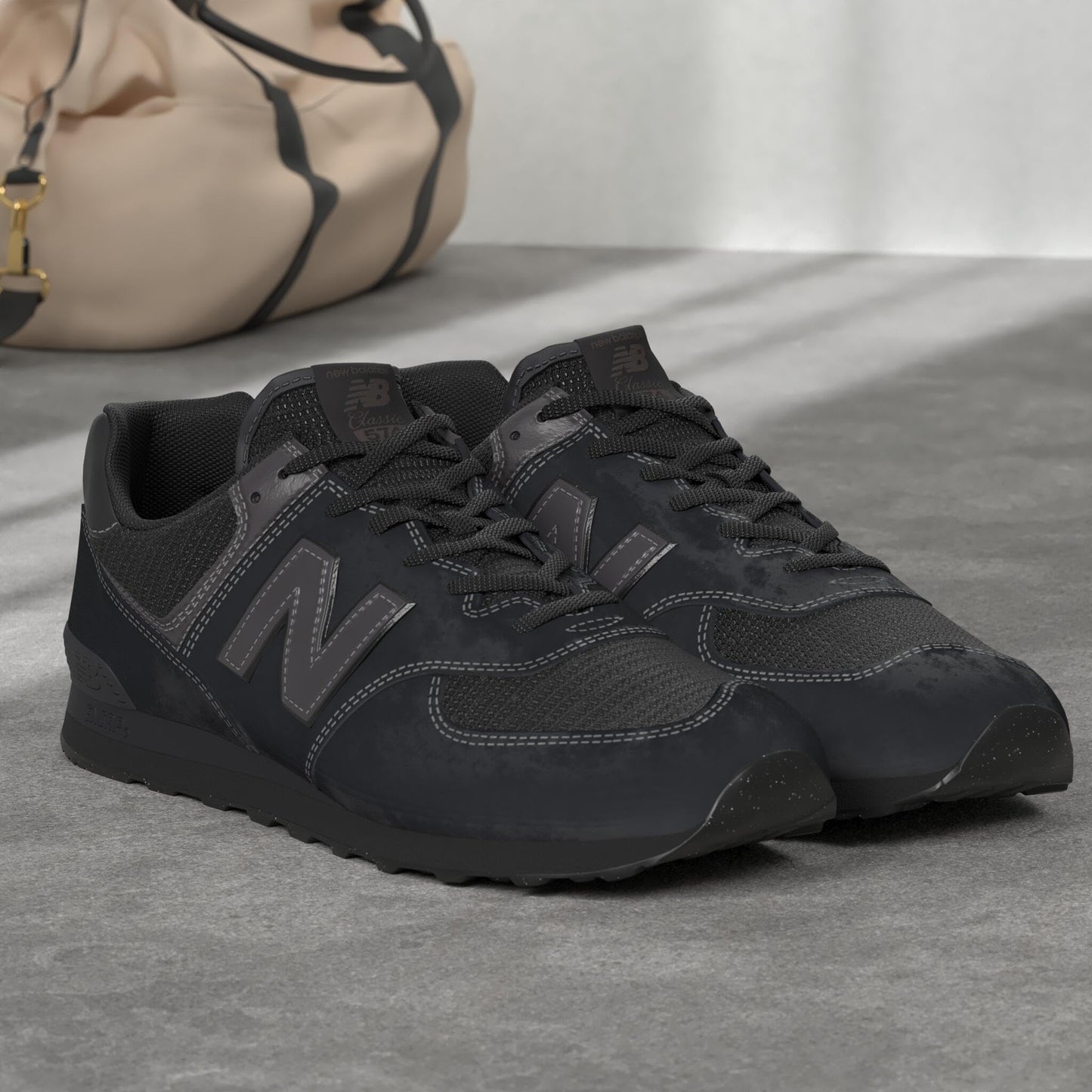 New Balance 574 men's sneakers in black (Triple Black): ENCAP midsole