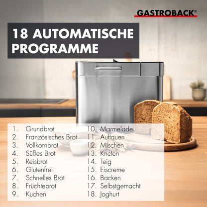 GASTROBACK Fully Automatic Bread Maker Advance - Bread Maker | Timer Function, Ingredient Compartment