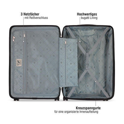 BUGATTI hard-shell travel suitcase 'Pure L' made of recycled PET (79 liters): Black