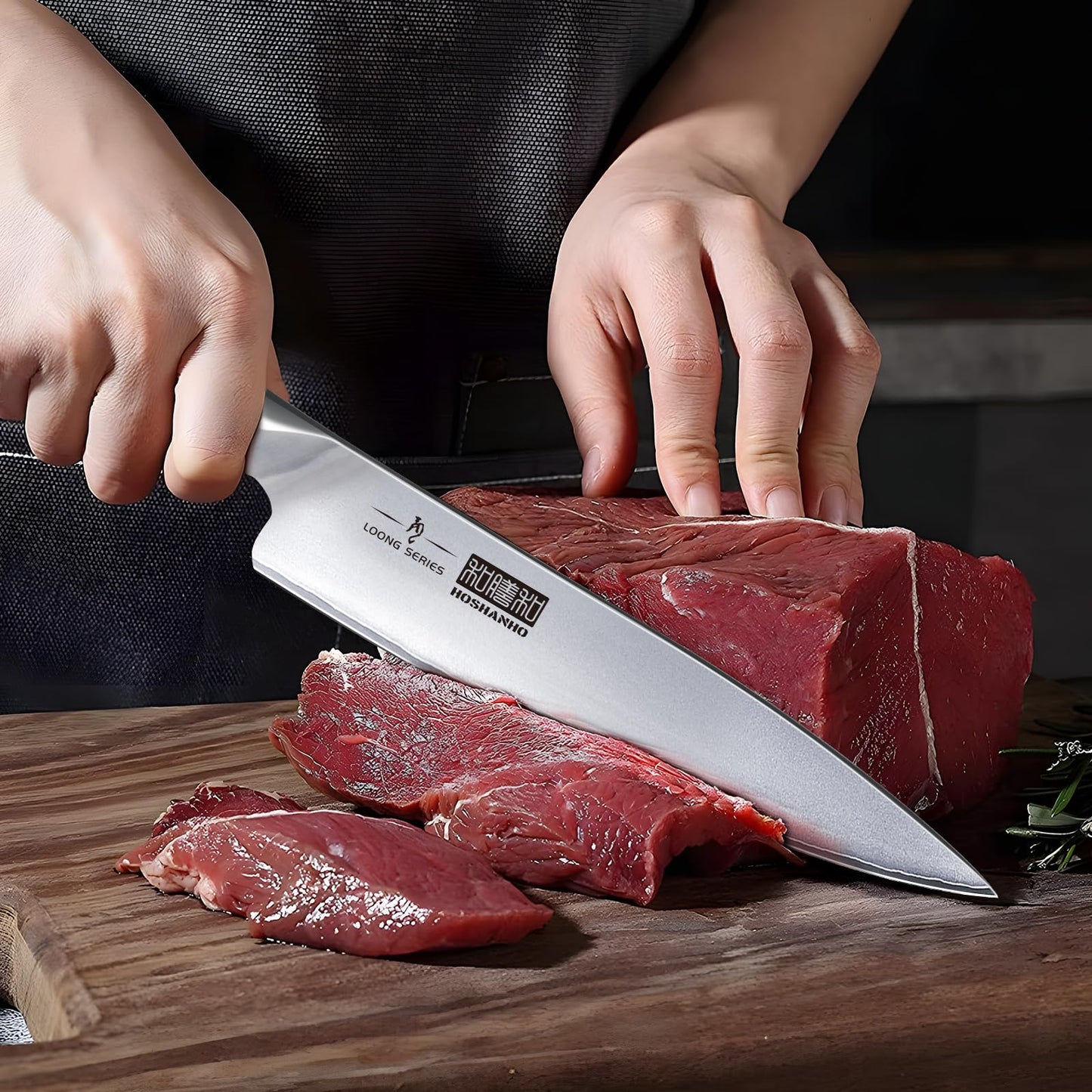 HOSHANHO professional knife block set with wooden block (8 pieces) made of Japanese steel