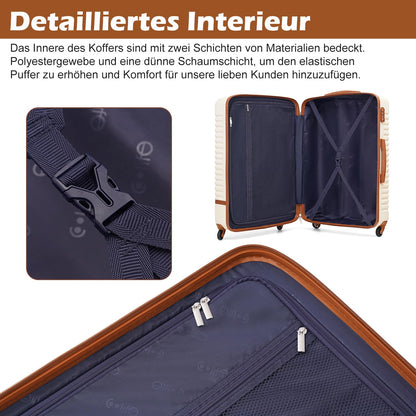 COOLIFE Hartschalen Reisekoffer-Set (5-teilig): ABS, 4 Rollen, TSA-Schloss | Weißbraun