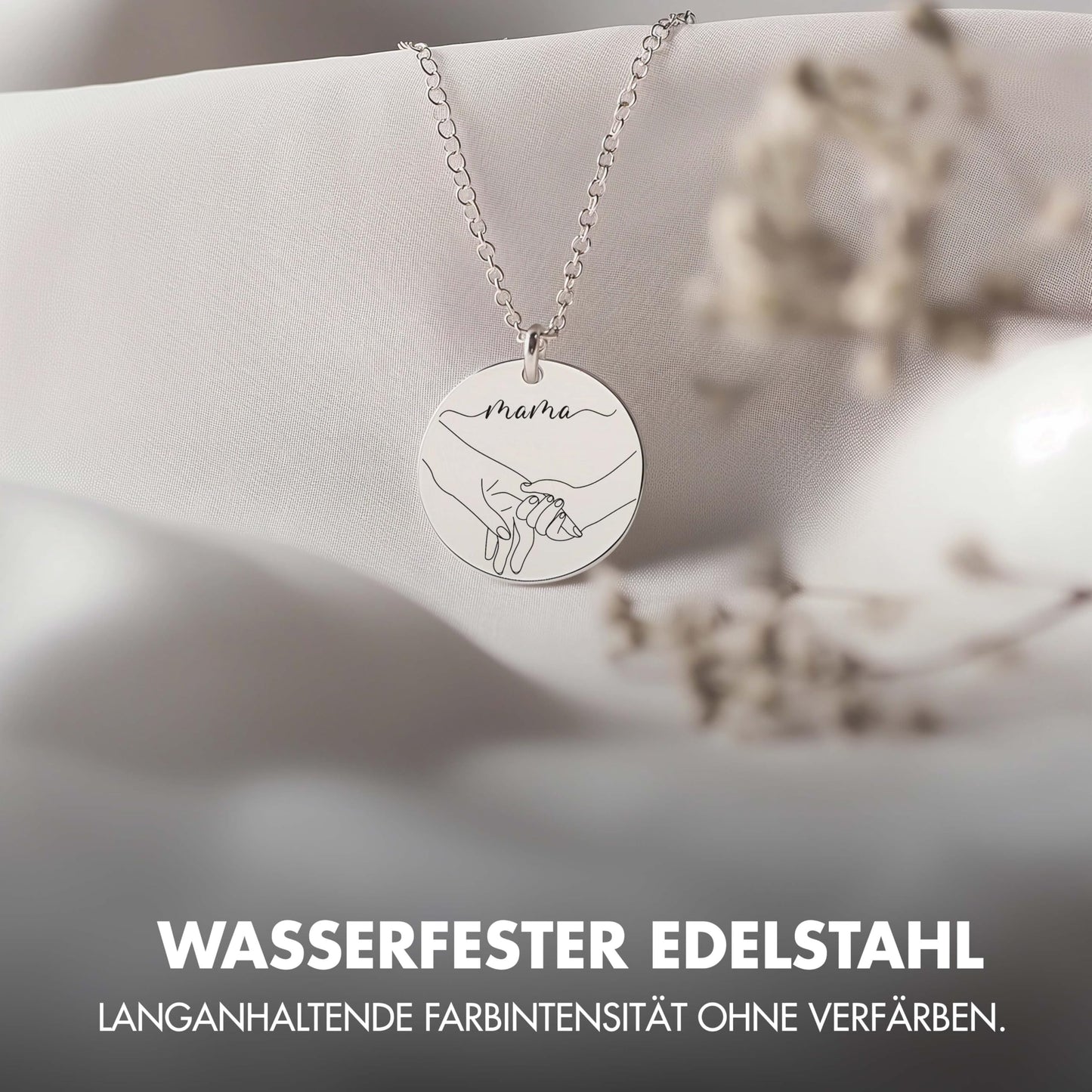 Personalized initial necklace for mothers with engraving &amp; two round pendants in rose gold, gold and silver